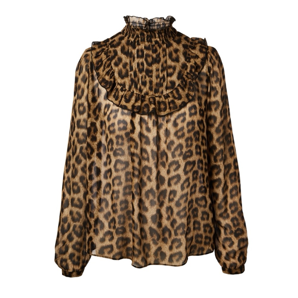 BA&SH Frida Pintuck Animal Print Blouse